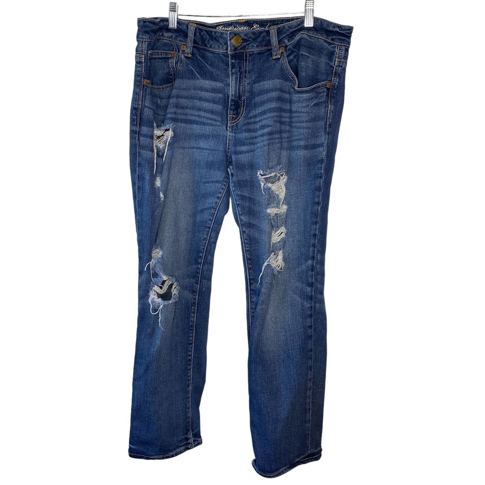 American Eagle Stretch Slouchy Fit Women's Size 12 Distressed Medium Rinse